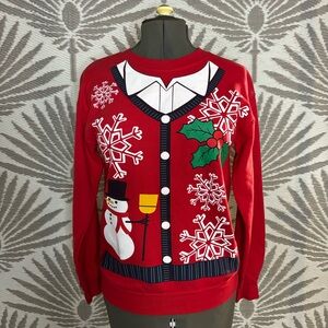 Christmas Snowman Ugly Sweater Graphic Holiday Pullover Red Unisex S Snow Flakes